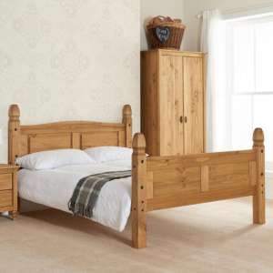 Corona Wooden High End Small Double Bed In Waxed Pine