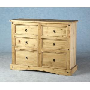 Central 6 Drawer Chest In Waxed Pine