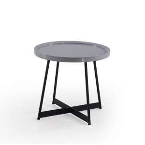 Corrick Circular End Table In Grey High Gloss And Metal Legs