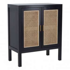 Corson Cane Rattan Wooden Sideboard In Black With 2 Doors