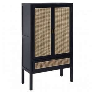 Corson Cane Rattan Wardrobe In Black With 2 Doors 1 Drawer