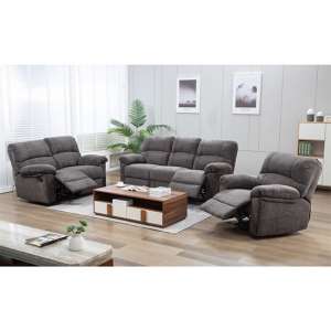 Corty Fabric Recliner 3 Seater Sofa And 2 Armchairs In Charcoal