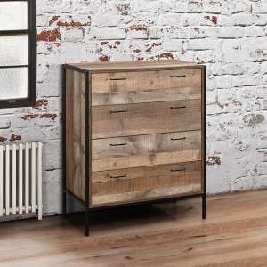 Coruna Chest Of Drawers In Rustic And Metal Frame With 4 Drawers