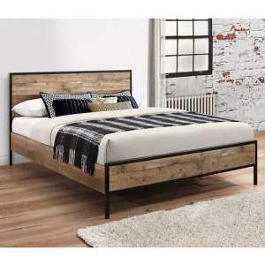 Coruna Wooden Double Bed In Rustic And Metal Frame