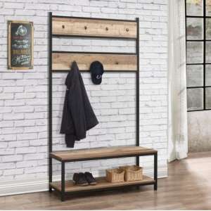 Coruna Wooden Coat Rack And Bench In Rustic And Metal Frame