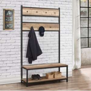 Coruna Wooden Coat Rack And Bench In Rustic And Metal Frame