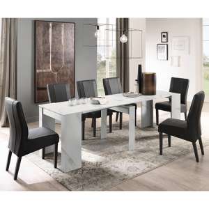 Corvi Extending White Wooden Dining Table With 8 Miko Chairs