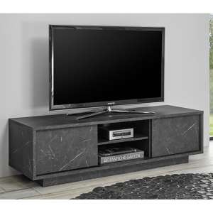 Corvi TV Stand In Black Marble Effect With 2 Doors And 1 Shelf
