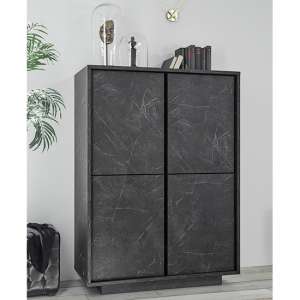 Corvi Wooden Highboard In Black Marble Effect With 4 Doors