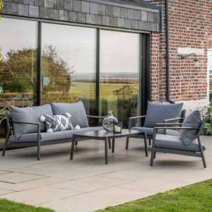 Corwen Metal Outdoor Lounger Set With Coffee Table In Charcoal