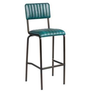 Corx Ribbed Faux Leather Bar Stool In Vintage Teal