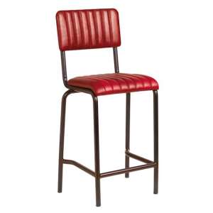 Corx Ribbed Faux Leather Mid Bar Stool In Vintage Red