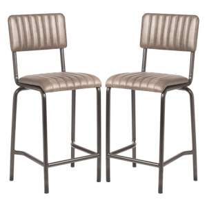 Corx Ribbed Silver Faux Leather Mid Bar Stools In Pair