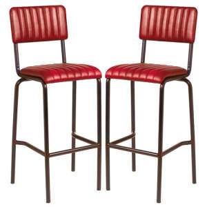 Corx Ribbed Vintage Red Faux Leather Bar Stools In Pair