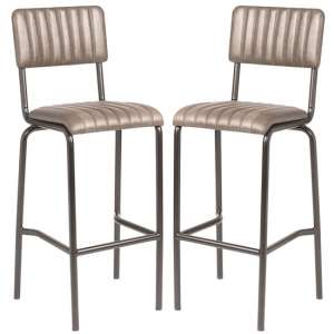 Corx Ribbed Vintage Silver Faux Leather Mid Bar Stools In Pair