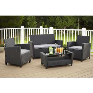 Crook Malmo Outdoor Seating Set In Black With Grey Cushions
