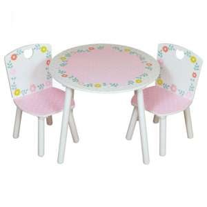 Country Cottage Kids Round Table With 2 Chairs In Pink And White
