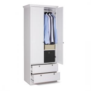 Country Wooden Wardrobe In White With 2 Doors And 2 Drawers