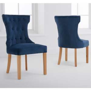 Absoluta Blue Velvet Dining Chairs With Oak Legs In A Pair