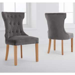 Absoluta Grey Velvet Dining Chairs With Oak Legs In A Pair