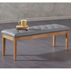 Cotney Solid Oak Dining Bench With Grey Faux Leather Seat