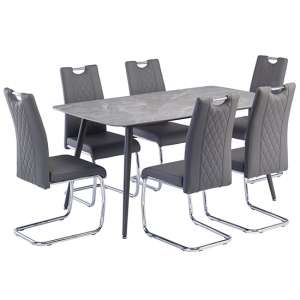 Covelo Grey Ceramic Dining Table With 6 Garbo Grey Chairs