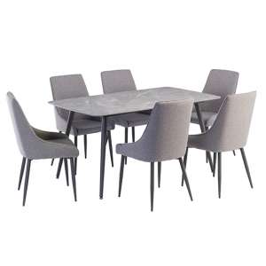 Coveta Grey Ceramic Dining Table 6 Remika Mineral Grey Chairs