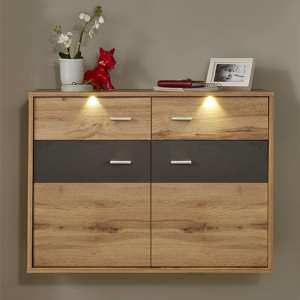 Coyco LED Wall Hung Shoe Storage Cabinet In Wotan Oak And Grey