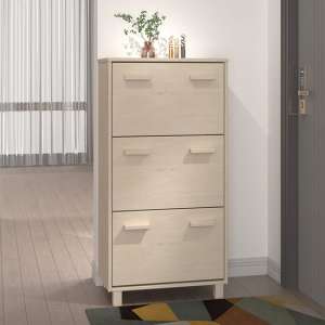 Coyne Pinewood Shoe Storage Cabinet With 3 Doors In Honey Brown