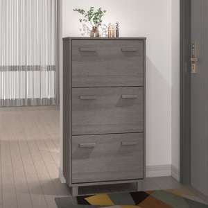 Coyne Pinewood Shoe Storage Cabinet With 3 Doors In Light Grey