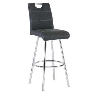 Crafton Bar Stool In Black Faux Leather With Chrome Frame