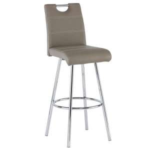 Crafton Bar Stool In Taupe Faux Leather With Chrome Frame