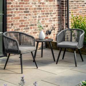 Crail Metal 2 Seater Bistro Set In Charcoal With Rope Weave
