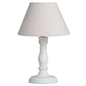 Crania Wooden Table Lamp In White With Beige Shade