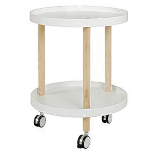 Creek Wooden Side Table On Castors In White And Natural
