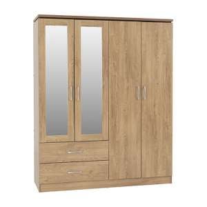 Crieff Mirrored Wardrobe With 4 Doors 2 Drawers In Oak Effect