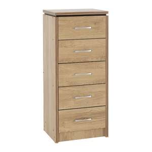 Crieff Narrow Wooden Chest Of 5 Drawers In Oak Effect