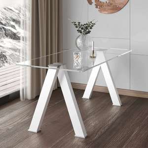 Criss Cross Clear Glass Dining Table With White Metal Legs