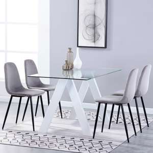 Criss Cross Glass Dining Set With 4 Alpine Grey Velvet Chairs
