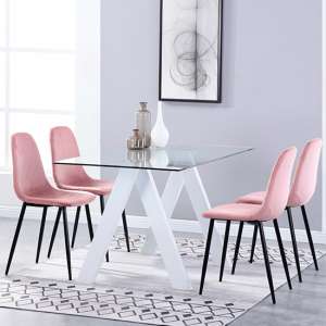 Criss Cross Glass Dining Set With 4 Alpine Rose Velvet Chairs