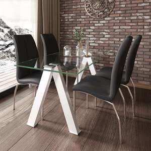 Criss Cross Glass Dining Set With 4 Boston Black Leather Chairs