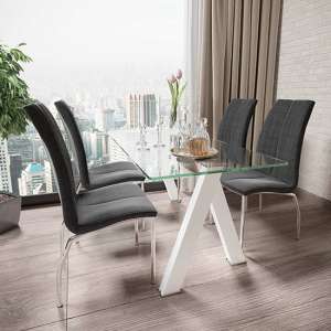Criss Cross Glass Dining Set With 4 Boston Charcoal Chairs