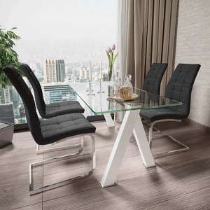 Criss Cross Glass Dining Set With 4 New York Charcoal Chairs