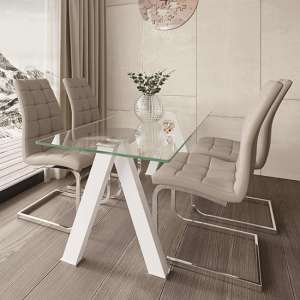 Criss Cross Glass Dining Set With 4 New York Mink Chairs