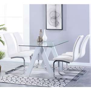 Criss Cross Glass Dining Set With 4 New York White Chairs