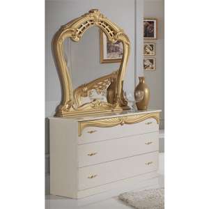 Cristina High Gloss Dresser With Mirror In Beige And Gold