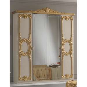 Cristina High Gloss Wardrobe With 4 Doors In Beige And Gold