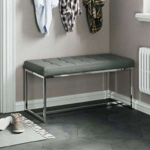 Croatia Dining Bench In Grey PU Leather With Chrome Legs