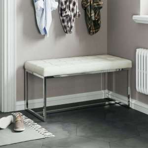 Croatia Dining Bench In White PU Leather With Chrome Legs
