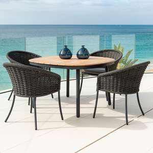 Crod Outdoor 1200mm Roble Dining Table With 4 Armchairs In Grey